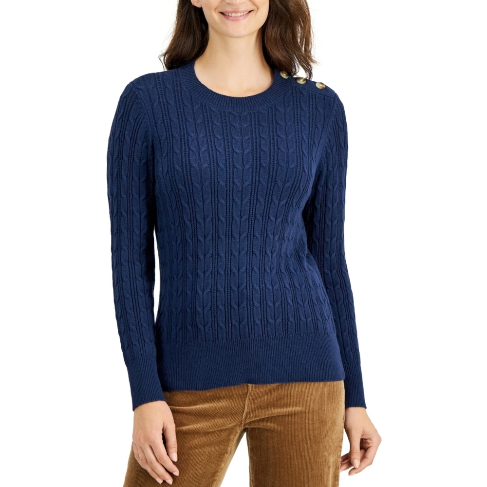 🔥Charter Club Button Shoulder Sweater Intrepid Blue